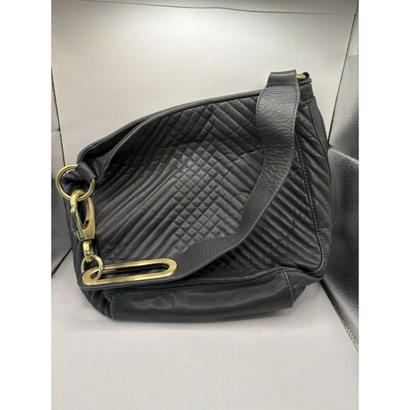 Cynthia Rowley Large Quilted Black Leather Shoulder Bag W Gold Clip HardwareNWOT - Picture 1 of 9